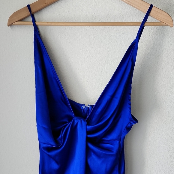 Forever 21 Royal Blue Maxi Slip Sheath Dress Cami Straps High Slit Sz L NWT - Picture 4 of 16